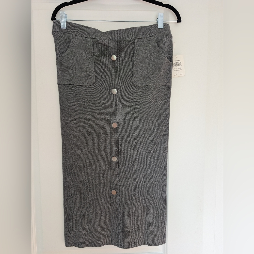 Gray Midi Pencil Skirt for Work